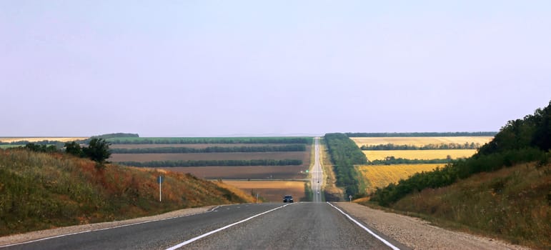 Wide highway and mountain. North Caucasus travel.