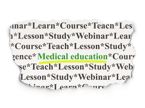 Education concept: torn newspaper with words Medical Education on Paper background, 3d render