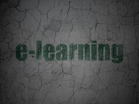 Education concept: Green E-learning on grunge textured concrete wall background, 3d render