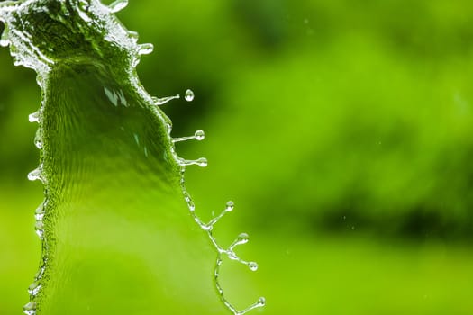 Falling Water Splash over Green Abstract Background