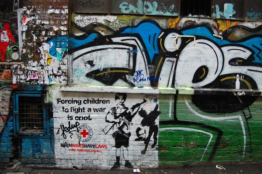 Graffiti at city street wall, Auckland, New Zealand