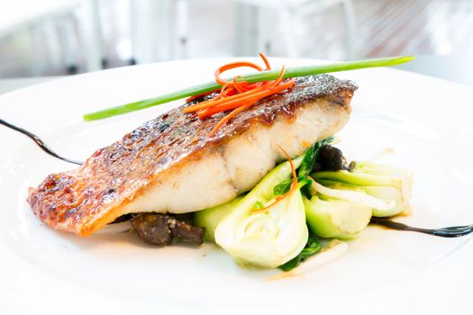 grilled barramundi steak with sweet sauce