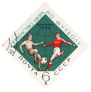 USSR - CIRCA 1966: A post stamp printed in USSR devoted to the World Football Championship, London-1966, circa 1966