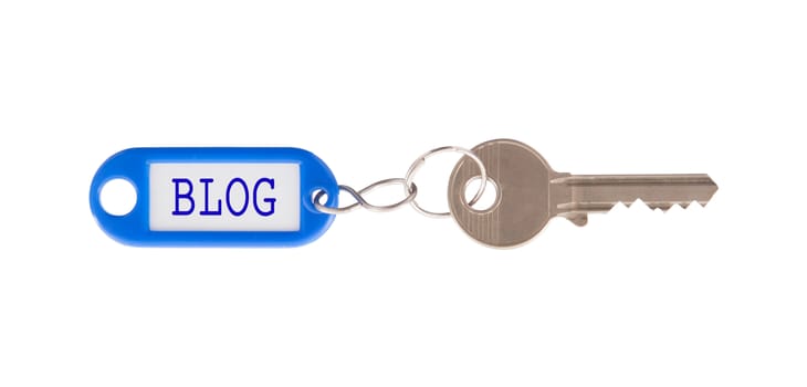 Key with blank label isolated on white background, blog