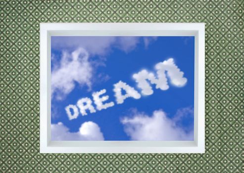 Clouds spell the word opportunity through an open window