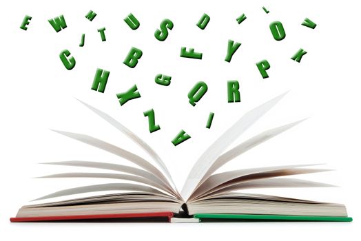 Letters of the alphabet flying out of a book 