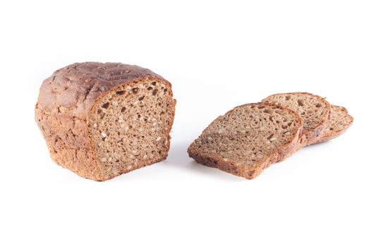 bread with sunflower seeds on white background