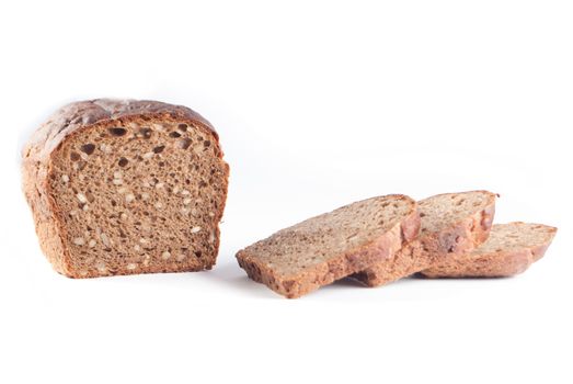 bread with sunflower seeds on white background