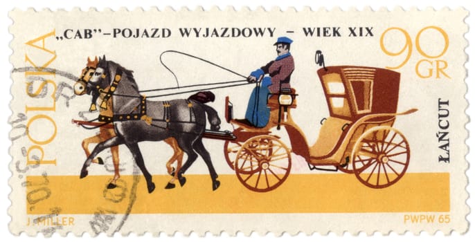 POLAND - CIRCA 1965: a stamp printed in Poland shows old carriage - cab (XIX century), circa 1965