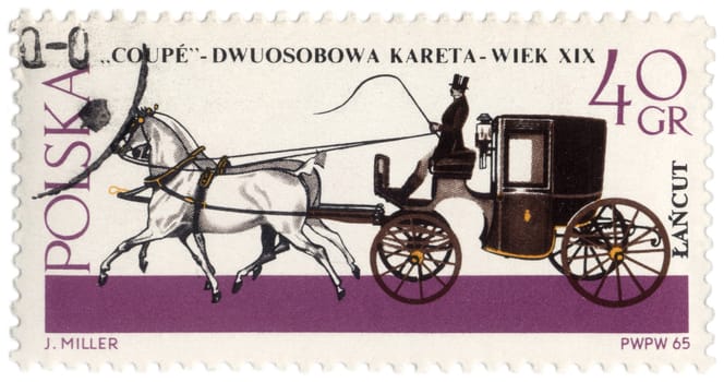 POLAND - CIRCA 1965: a stamp printed in Poland shows old carriage - coupe (XIX century), circa 1965