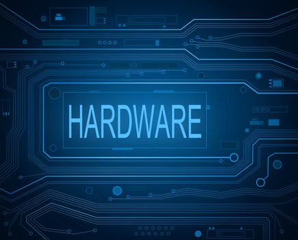 Abstract style illustration depicting printed circuit board components with a hardware concept.