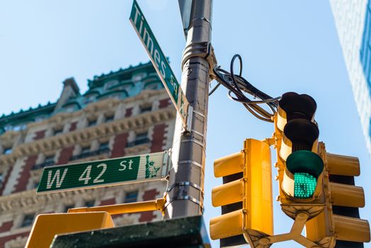 the intersection of 42nd street and Times Square in New York City.