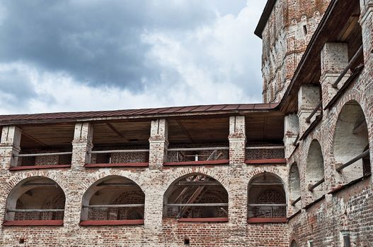 The upper tiers of the fortress wall Cyril-Belozersky Monastery, north Russia