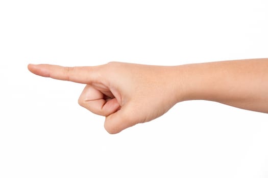 Index finger touching or pointing forward, isolated on white background.