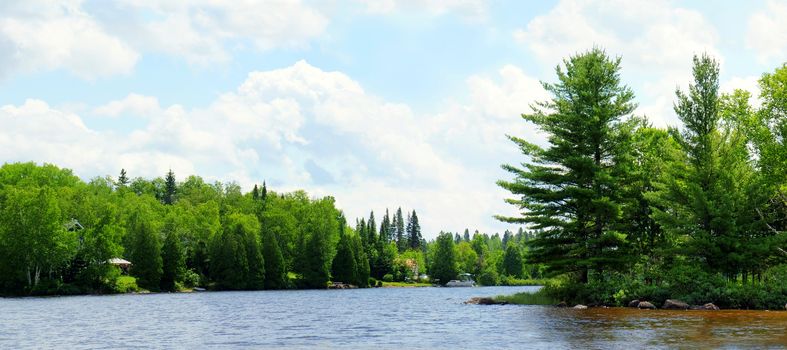 Panorame of a Northern lake, summer vacations or nature landscape