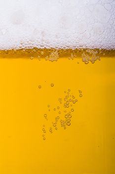 Close up, macro view of droplets, beer bubbles.