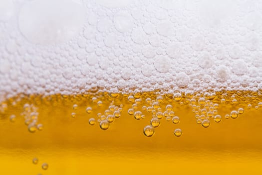 Close up, macro view of droplets, beer bubbles.