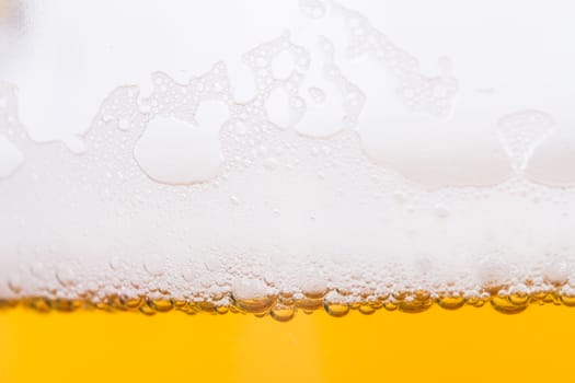 Macro view of droplets, beer bubbles.