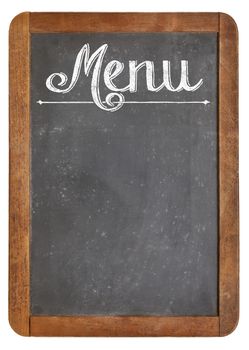 vintage slate blackboard in wood frame  with white chalk smudges used a restaurant menu