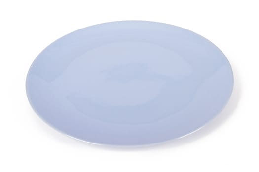 Blue, empty plate, top view, isolated on white background.