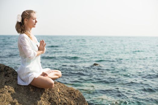 serenity and yoga practicing at sunset, meditation