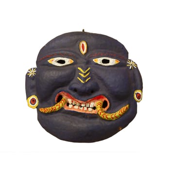 Black Face - old Nepali mask souvenir in Kathmandu isolated object