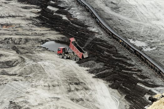 huge truck on a coal mine open pit