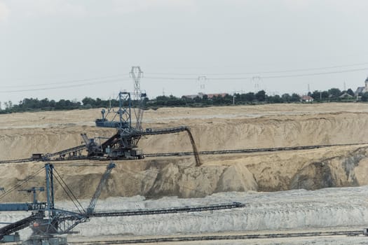 Coal mining in an open pit with huge industrial machine