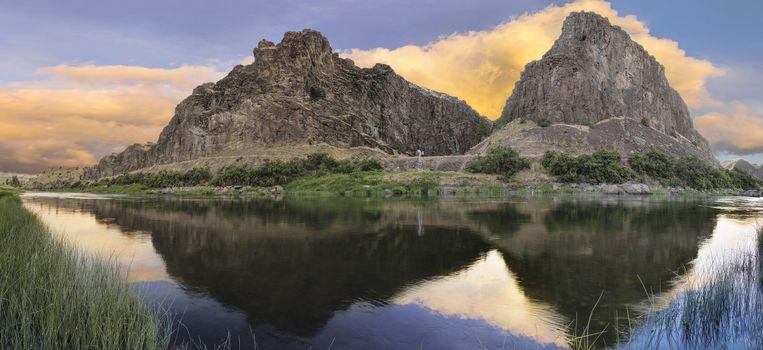 John Day River in Rural High Desert Central Oregon at Sunset Panorama