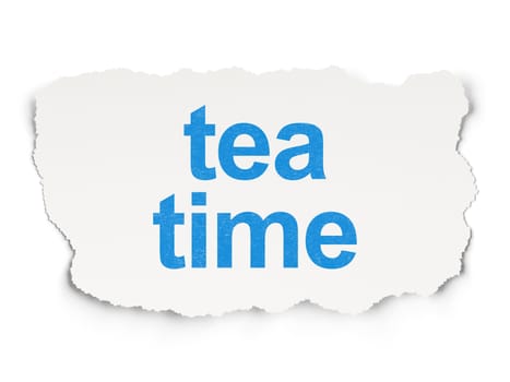 Timeline concept: torn paper with words Tea Time on Paper background, 3d render