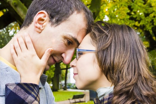 Love couple closeup looking happy