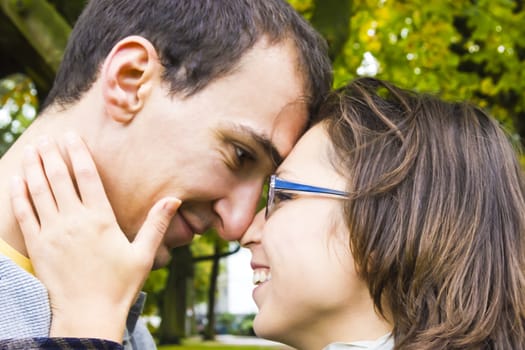 Love couple closeup looking happy