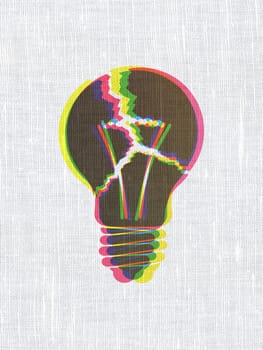 Business concept: CMYK Light Bulb on linen fabric texture background, 3d render