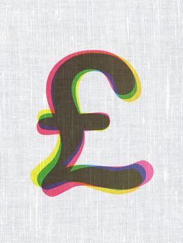 Currency concept: CMYK Pound on linen fabric texture background, 3d render