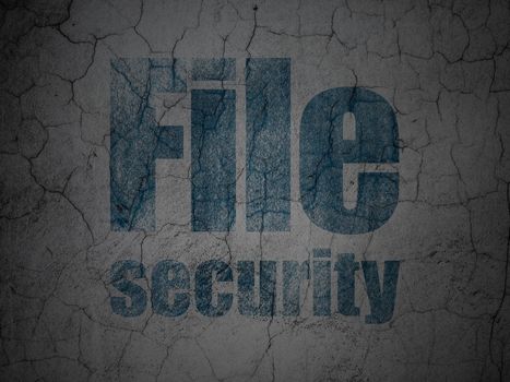 Security concept: Blue File Security on grunge textured concrete wall background, 3d render