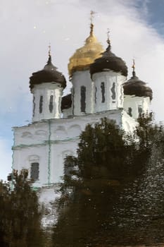 Trinity Cathedral in Pskov reflection in the water