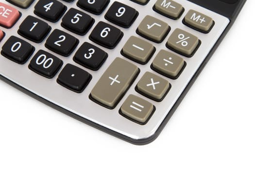 Detail of calculator, isolated on white background.