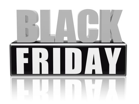 black friday - text in 3d black grey white banner, letters and block, business holiday concept