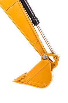 Construction machine, side view of excavator, isolated on white background.