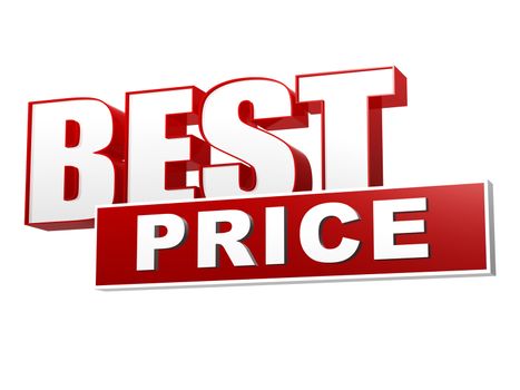 best price - text in 3d red white banner, letters and block, business concept