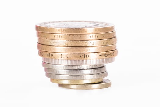 Turkish lira coins, isolated on white background.