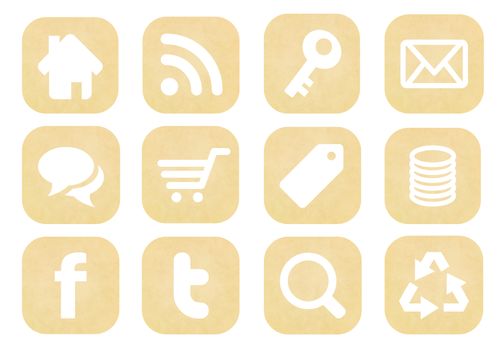 Retro social media icons collection from old paper