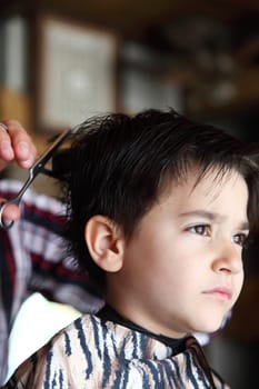 Male child at the barber shop to cut the hair