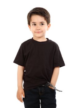 Young boy in studio with black shirt and jeans