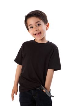 Young boy in studio with black shirt and jeans