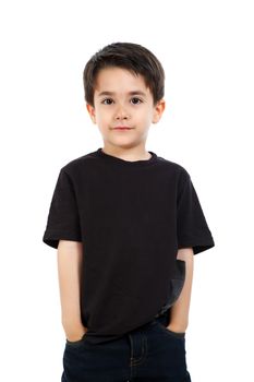 Young boy in studio with black shirt and jeans