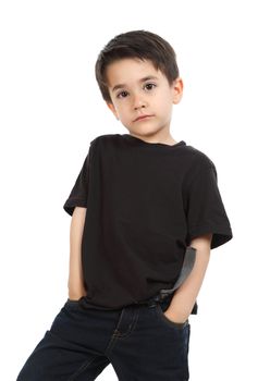 Young boy in studio with black shirt and jeans