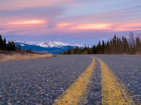Early spring on North Klondike Highway just north of Whitehorse  Yukon Territory  Canada