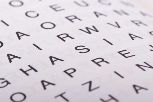 Close up of letter crossword puzzle for solving.