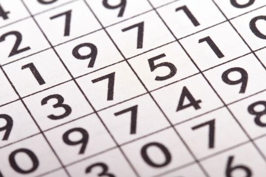 Close up of numbers crossword puzzle.